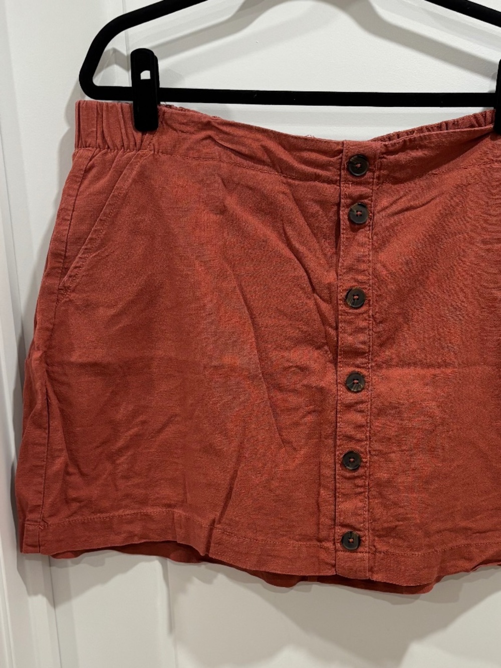 Reitmans Linen Blend Faux Button Front Skort Pockets Terracotta Rust